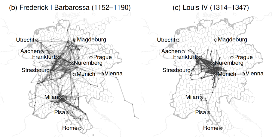 Itineraries of Frederick Barbarossa and Louis IV